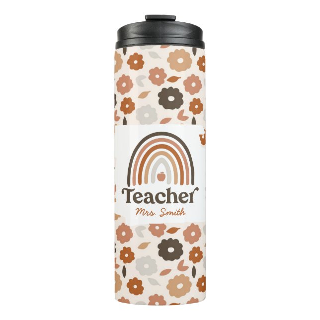 Boho Blommigt Modern Rainbow Teacher Apple (Framsida)