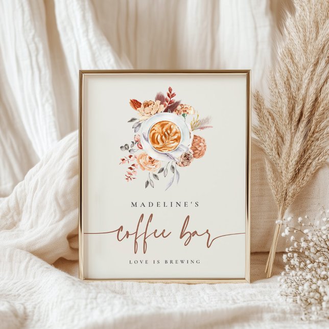 Boho Blommigt Möhippa Coffee Pub Sign Poster (Bridal shower coffee bar sign)