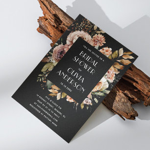 Boho Blommigt Möhippa Elegant Black Rustic Inbjudningar