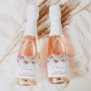 Boho blommigt möhippa Sparkling Vin etikett