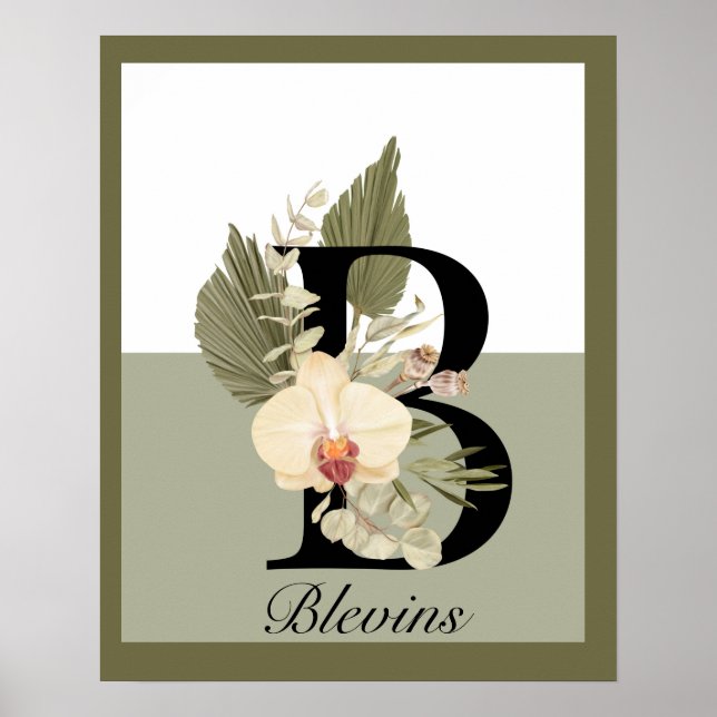 Boho Blommigt Monogram B Poster (Framsidan)