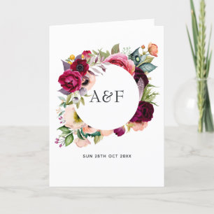 Boho Blommigt Monogram Bröllop Program