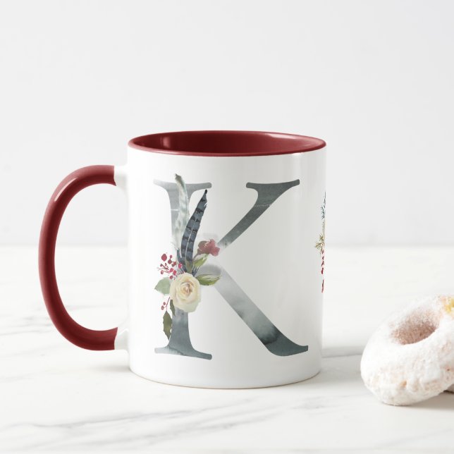 Boho Blommigt Monogram K-kaffe Mugg (Med munk)