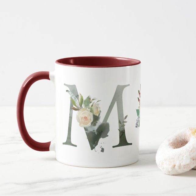 Boho Blommigt Monogram M-kaffe Mugg (Med munk)