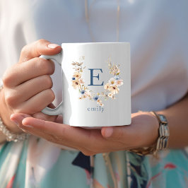 Boho Blommigt Monogram Mugg med Editable Namn