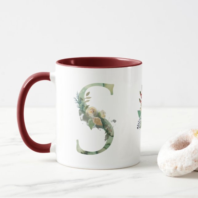 Boho Blommigt Monogram S-kaffe Mugg (Med munk)