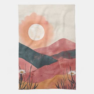 Boho Blommigt Mountain Sunset - Rustic Natur Kökshandduk