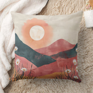 Boho Blommigt Mountain Sunset - Rustic Natur Kudde