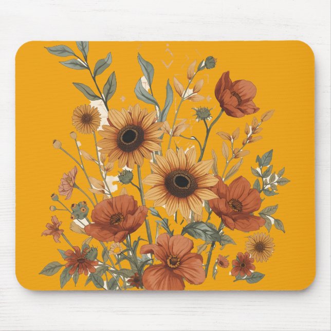 Boho Blommigt Mouse Pad - Warm Sunwers Musmatta (Framsidan)