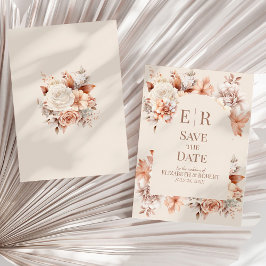 Boho Blommigt Mousse Monogram Bröllop spara datum Inbjudningar