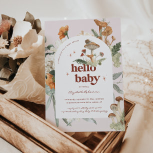 Boho Blommigt Mushroom Botanical   Babyskor Inbjudningar