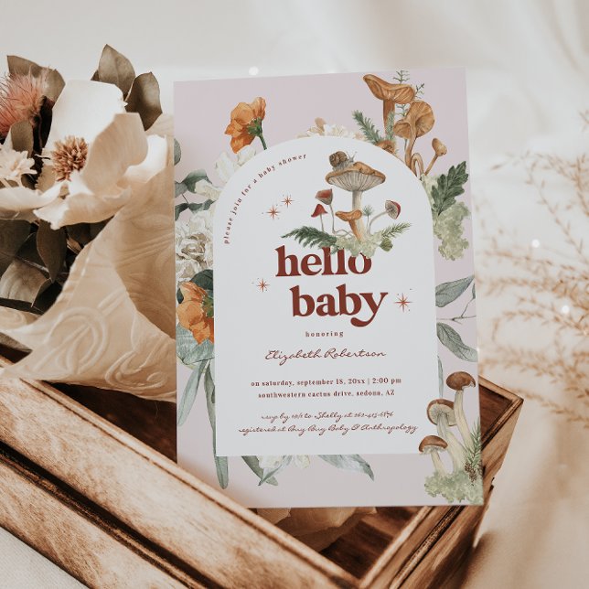 Boho Blommigt Mushroom Botanical | Babyskor Inbjudningar (Skapare uppladdad)