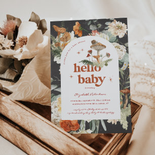 Boho Blommigt Mushroom Botanical Babyskor Inbjudningar
