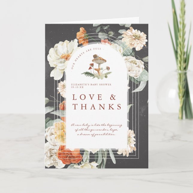 Boho Blommigt Mushroom | Tack för babyskor (Framsida)