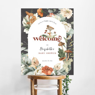 Boho Blommigt Mushroom Välkomsttecken för babyvi Poster