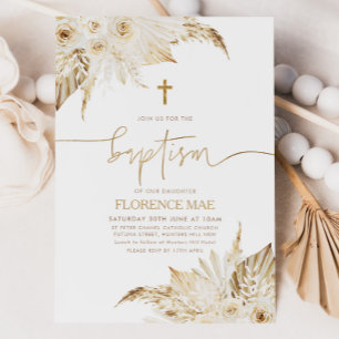Boho Blommigt Neutralt Girls Baptism Christening Inbjudningar