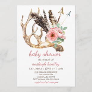 Boho Blommigt och Antler Baby Shower-inbjudan Inbjudningar