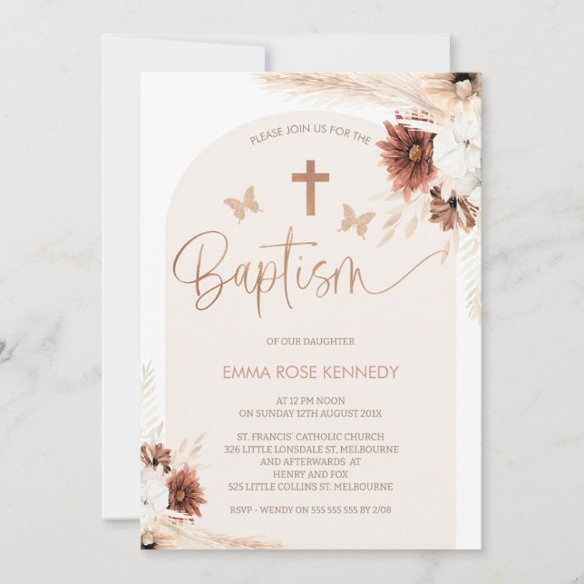 Boho Blommigt och Butterflies Arch Baptism Inbjudningar (Framsida)