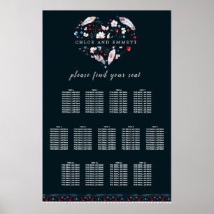 Boho Blommigt och fjädrar 13-Bord sätesdiagram Poster