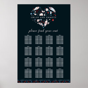 Boho Blommigt och fjädrar 16-Bord sätesdiagram Poster
