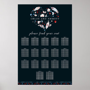 Boho Blommigt och fjädrar 17-Bord sätesdiagram Poster