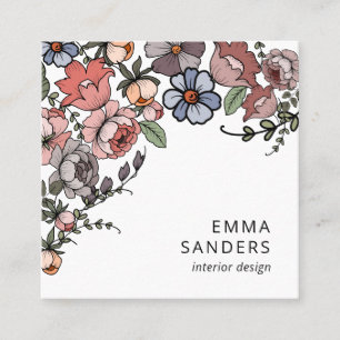 Boho Blommigt och Foliage Fyrkantigt Visitkort