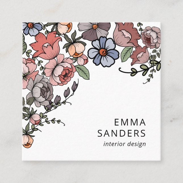 Boho Blommigt och Foliage Fyrkantigt Visitkort (Framsida)