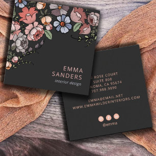 Boho Blommigt och Foliage Fyrkantigt Visitkort