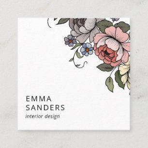 Boho Blommigt och Foliage Fyrkantigt Visitkort