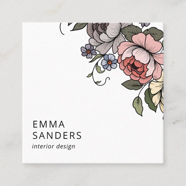 Boho Blommigt och Foliage Fyrkantigt Visitkort (Framsida)