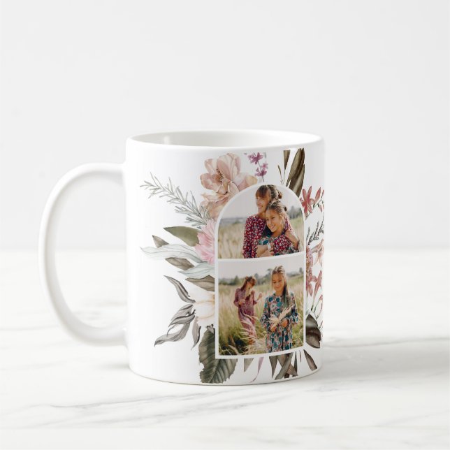 Boho Blommigt och Greenery Photo Coffee Mugg (Vänster)