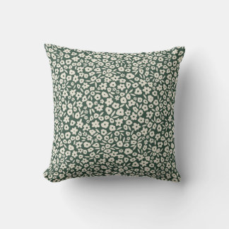 Boho Blommigt on Mörk Emerald Grönt Kudde
