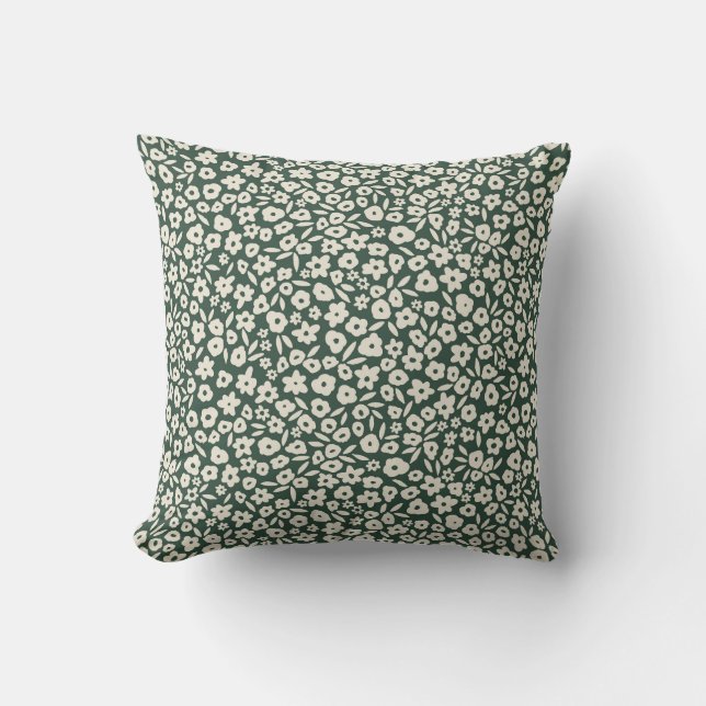 Boho Blommigt on Mörk Emerald Grönt Kudde (Framsida)