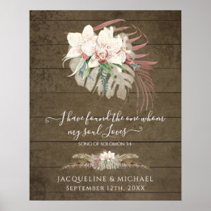Boho Blommigt Orchid Pampas Grass Rustic Bröllop Poster