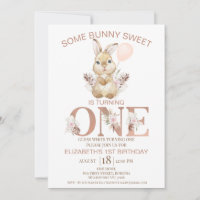 Boho Blommigt Ord Bunny Rabbit 1:a födelsedagen