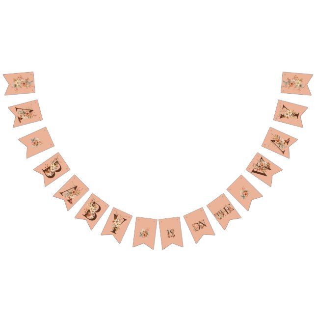 Boho Blommigt på Rosa Baby Shower Vimplar (Alla)