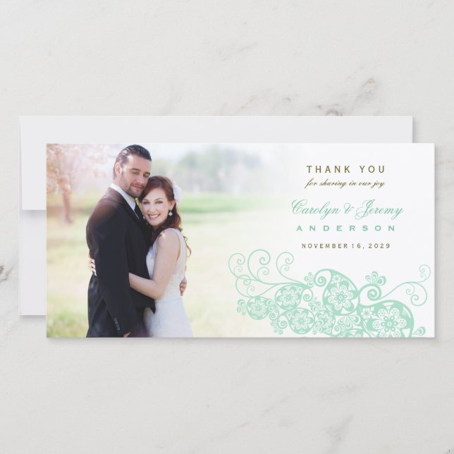 Boho Blommigt Paisley Bröllop Tack Photo Card Kort (Framsida)
