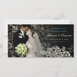 Boho Blommigt Paisley Bröllop Tack Photo Card Kort
