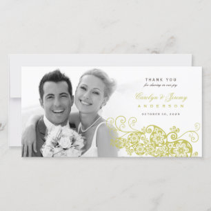 Boho Blommigt Paisley Bröllop Tack Photo Card Kort