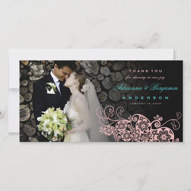 Boho Blommigt Paisley Bröllop Tack Photo Card Kort (Framsida)