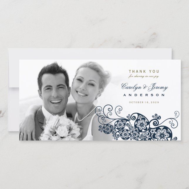 Boho Blommigt Paisley Bröllop Tack Photo Card Kort (Framsida)