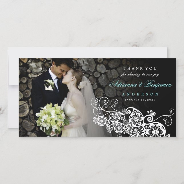 Boho Blommigt Paisley Bröllop Tack Photo Card Kort (Framsida)