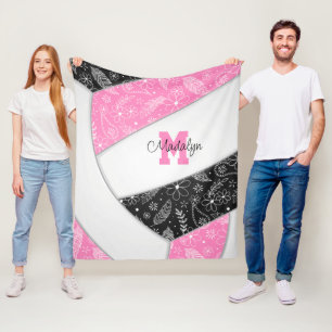 boho blommigt paisley-fjädrar rosa Black volleybal Fleecefilt
