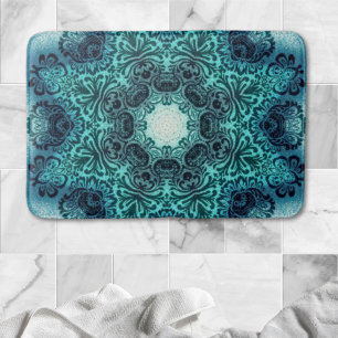 Boho blommigt paisley turquise teal mandala damask badrumsmatta