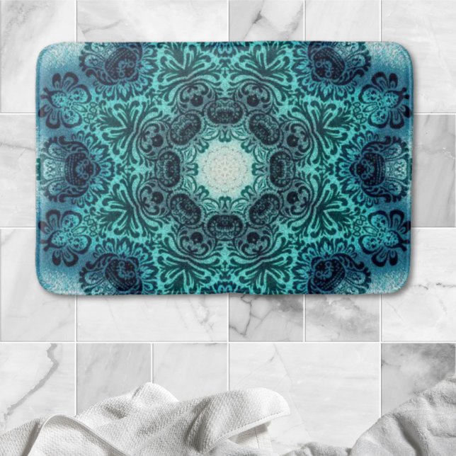 Boho blommigt paisley turquise teal mandala damask badrumsmatta (Boho floral paisley turquoise teal mandala damask bath mat)