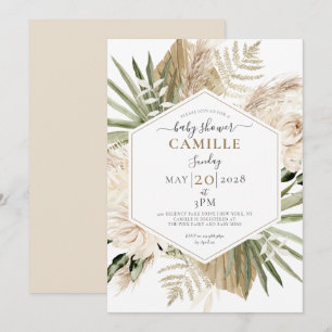 Boho Blommigt Palmetto Löv Eucalyptus Baby Shower Inbjudningar