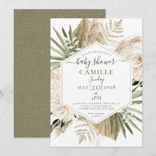 Boho Blommigt Palmetto Löv eukalyptus Baby Shower Inbjudningar
