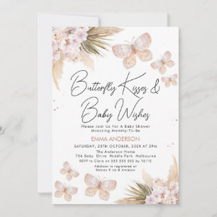 Boho Blommigt Pampas Butterfly Kisses Baby Shower Inbjudningar