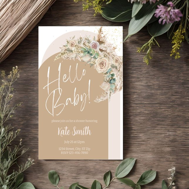 Boho Blommigt Pampas Gender Reveal-inbjudningar Inbjudningar (Skapare uppladdad)