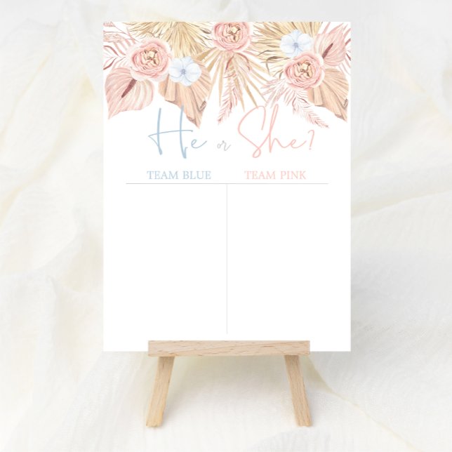Boho Blommigt Pampas Grass Baby Gender Reveal Vote Poster (Skapare uppladdad)